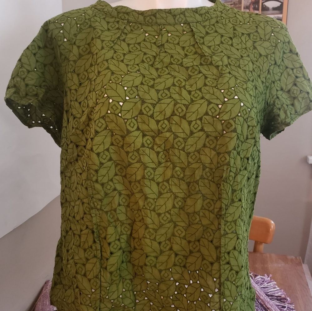 Talbots Leaf Pattern Green Blouse 18W